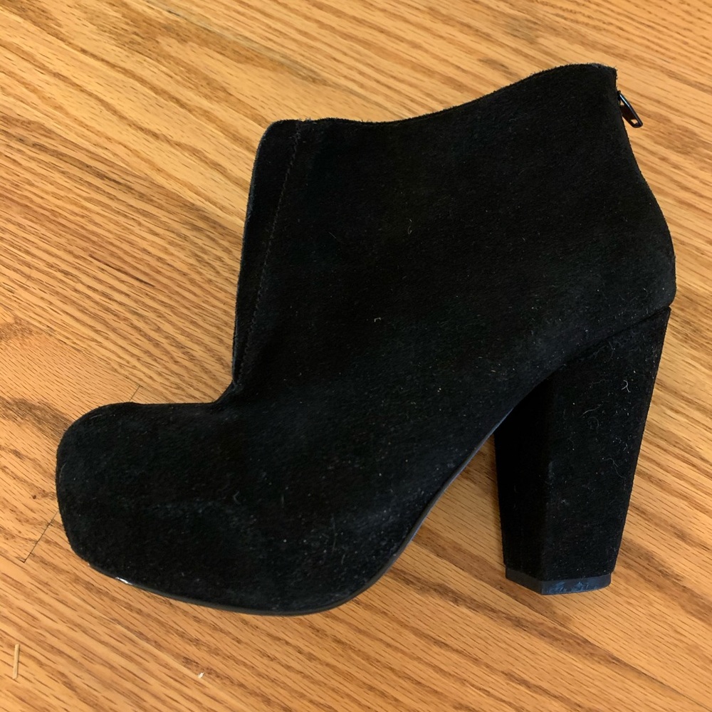Black suede platform chunky heel booties